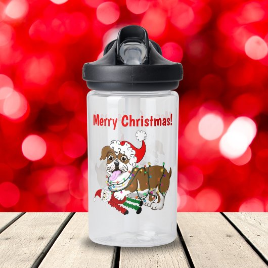 Engelse Bulldog met kerstlampjes voor prettig kers Waterfles