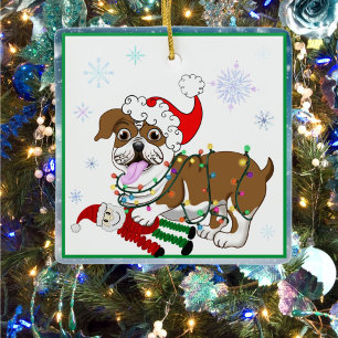 Engelse Bulldog met Kerstlichtjes en Sinterklaas S Keramisch Ornament