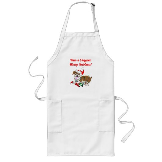 Engelse Bulldog Met Kerstverlichting Lang Schort (Voorkant)