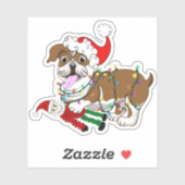 Engelse Bulldog Met Kerstverlichting Prettig Kerst Sticker (Vel)