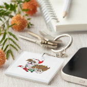Engelse Bulldog Met Kerstverlichting Sleutelhanger (Voorkant Rechts)