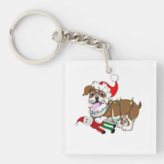 Engelse Bulldog Met Kerstverlichting Sleutelhanger (voorkant)