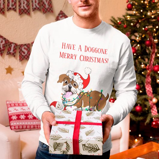 Engelse Bulldog Met Kerstverlichting T-shirt