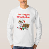 Engelse Bulldog Met Kerstverlichting T-shirt (Voorkant)