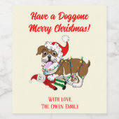Engelse Bulldog Met Kerstverlichting Wijn Etiket (Enkel label)