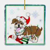 Engelse Bulldog met mas lampjes en Santa Speelgoed Keramisch Ornament (Achterkant)