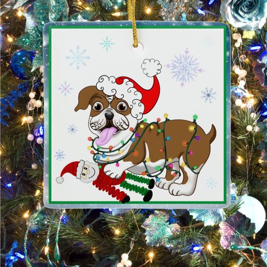Engelse Bulldog met mas lampjes en Santa Speelgoed Keramisch Ornament