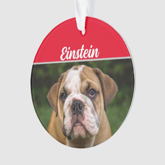 Engelse Bulldog met naam en kerstfoto Ornament (voorkant)