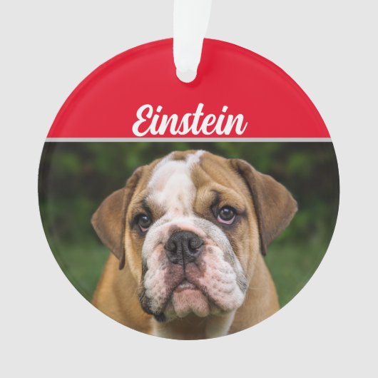 Engelse Bulldog met naam en kerstfoto Ornament (voorkant)