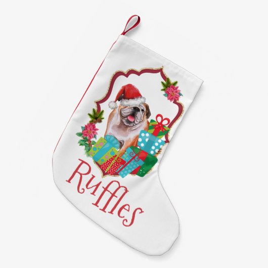 Engelse bulldog met pet kerstmis kleine kerstsok (Voorkant (Hangend))