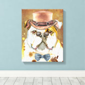 Engelse Bulldog met petten waterverf Canvas Afdruk (Insitu (Houten vloer))
