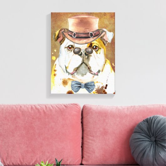 Engelse Bulldog met petten waterverf Canvas Afdruk (Insitu (Woonkamer))