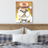 Engelse Bulldog met petten waterverf Canvas Afdruk (Insitu (Slaapkamer))