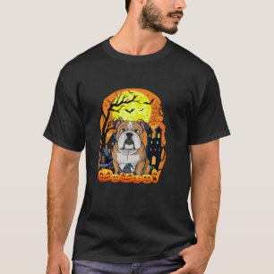 Engelse Bulldog met pompoenen Grappige enge Hallow T-shirt