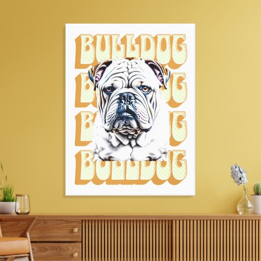 Engelse Bulldog met Retro Font Canvas Afdruk (Insitu (Woonkamer))