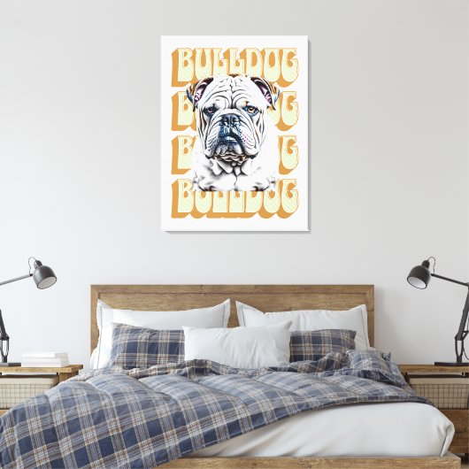 Engelse Bulldog met Retro Font Canvas Afdruk (Insitu (Slaapkamer))