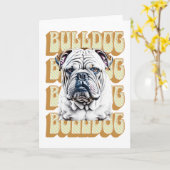 Engelse Bulldog met Retro Font Kaart (Gele Bloem)