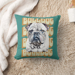 Engelse Bulldog met Retro Font Kussen