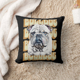 Engelse Bulldog met Retro Font Kussen
