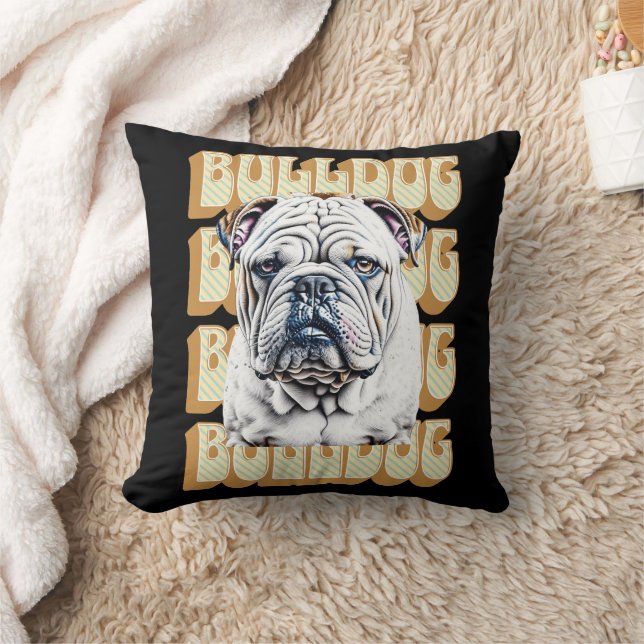 Engelse Bulldog met Retro Font Kussen (Deken)