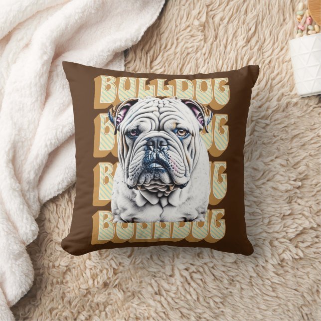 Engelse Bulldog met Retro Font Kussen (Deken)