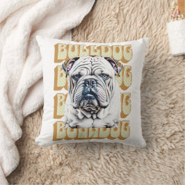 Engelse Bulldog met Retro Font Kussen