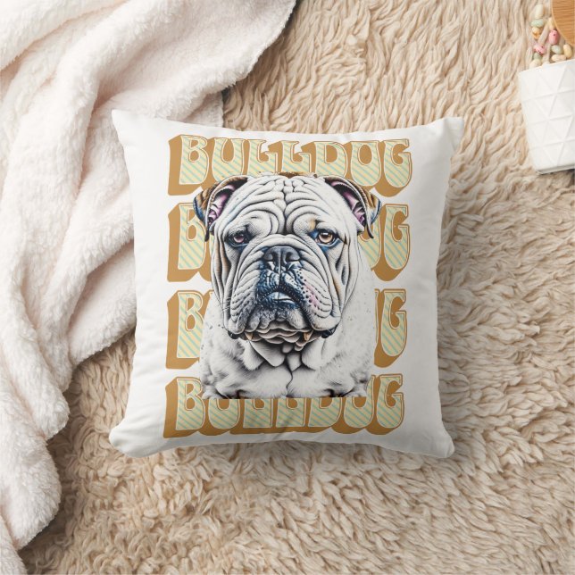 Engelse Bulldog met Retro Font Kussen (Deken)
