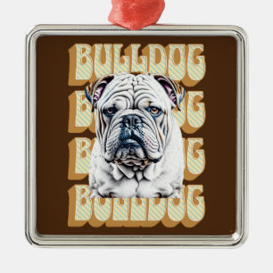 Engelse Bulldog met Retro Font Metalen Ornament