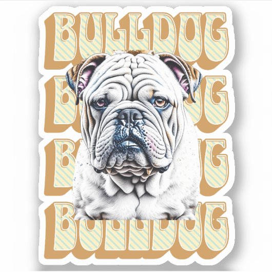 Engelse Bulldog met Retro Font Sticker (Voorkant)