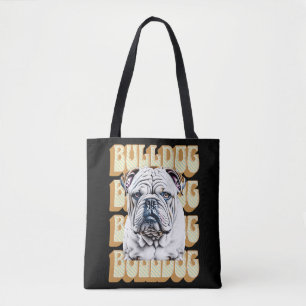 Engelse Bulldog met Retro Font Tote Bag