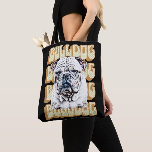 Engelse Bulldog met Retro Font Tote Bag (Dichtbij)