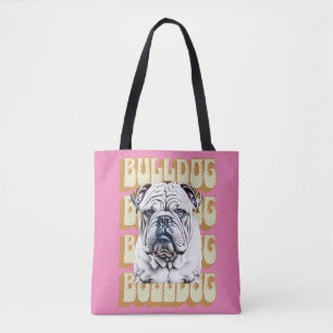 Engelse Bulldog met Retro Font Tote Bag