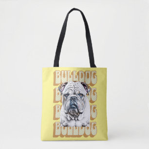 Engelse Bulldog met Retro Font Tote Bag