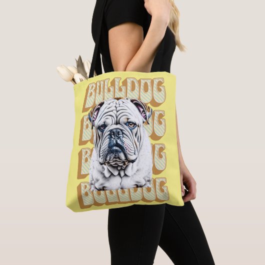 Engelse Bulldog met Retro Font Tote Bag (Dichtbij)