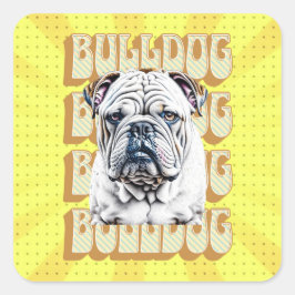 Engelse Bulldog met Retro Font Vierkante Sticker