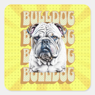 Engelse Bulldog met Retro Font Vierkante Sticker