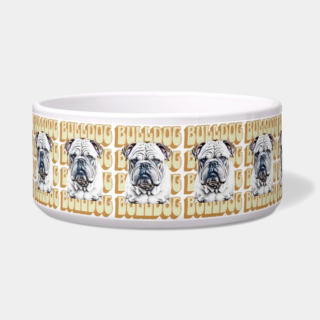Engelse Bulldog met Retro Lettertype Voerbakje (Voorkant)