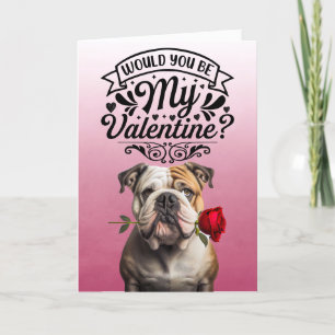 Engelse Bulldog met roos Custom Valentijnsdag Feestdagen Kaart