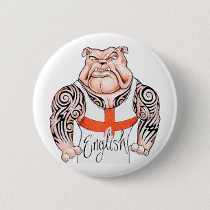 Engelse Bulldog met tribaal Tattoo op wapens Ronde Button 5,7 Cm