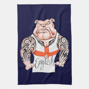 Engelse Bulldog met tribaal Tattoo op wapens Theedoek