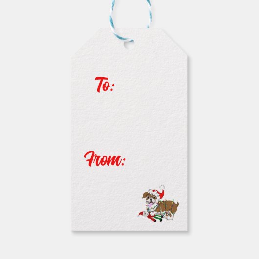 Engelse Bulldog met wiellampjes Cadeaulabel (Achterkant)