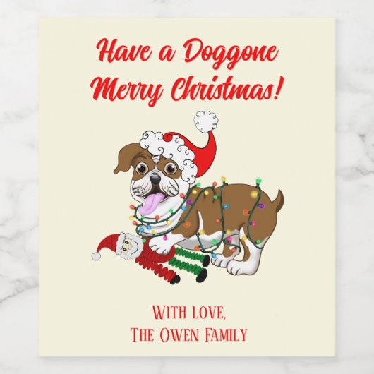 Engelse Bulldog met wiellampjes Wijn Etiket (Enkel label)