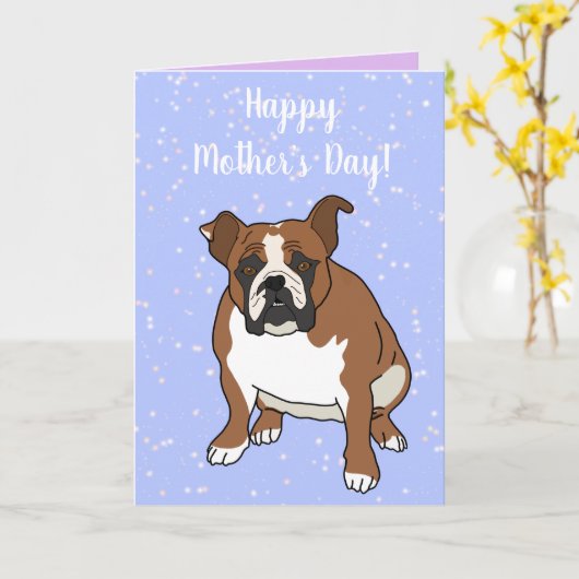 Engelse Bulldog Moederdag Kaart (Gele Bloem)