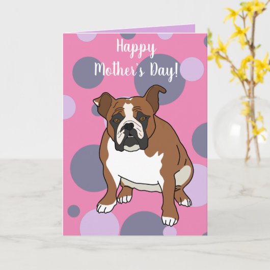 Engelse Bulldog Moederdag Kaart (Gele Bloem)