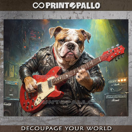 Engelse Bulldog-muzikant die gitaar speelt -  Tissuepapier