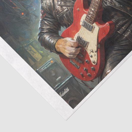 Engelse Bulldog muzikant spelen gitaar - Tissuepapier (Detail)