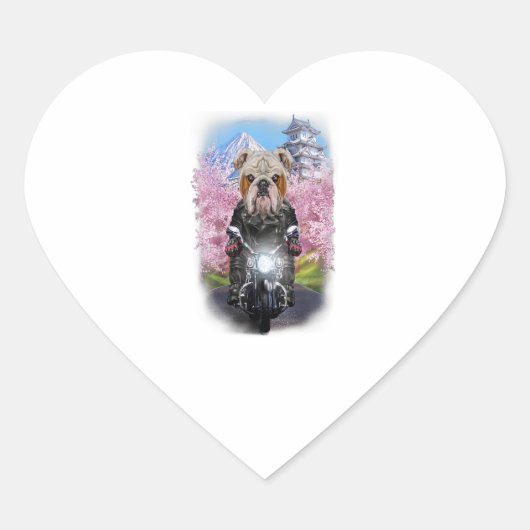Engelse Bulldog on Motorcycle tour Japans Sakura Hart Sticker (Voorkant)