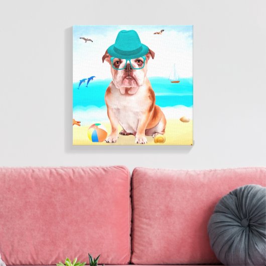 Engelse Bulldog op Beach Canvas Afdruk (Insitu (Woonkamer))