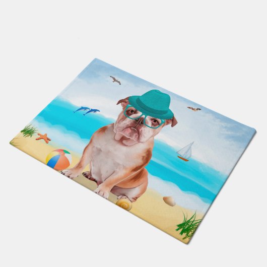Engelse Bulldog op Beach Deurmat (Schuin)
