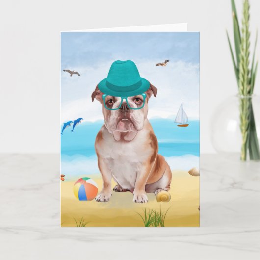 Engelse Bulldog op Beach Kaart (Voorkant)